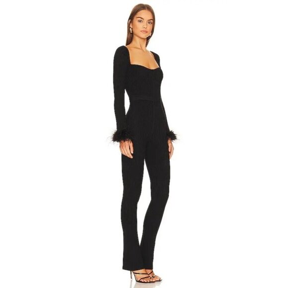 Lovers and Friends Evana Feather Jumpsuit in Black Small New Womens Knit Feather - Picture 3 of 9
